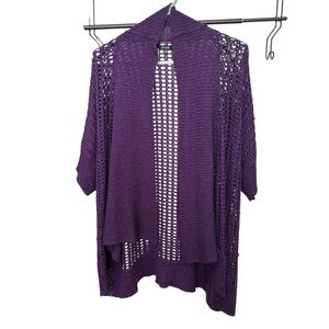 Apt. 9 Sweater Women's‎ XL Waffle Knit Open Front Cardigan Short Sleeve Purple